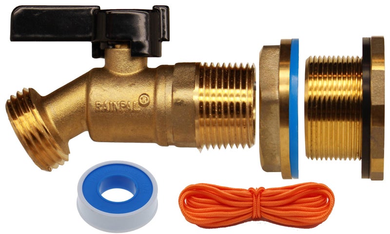 RAINPAL RBS022 Brass Rain Barrel Spigot(3/4" Quarter Turn Ball Valve w/ Bulkhead Fitting and Thread Tape) - Image 1
